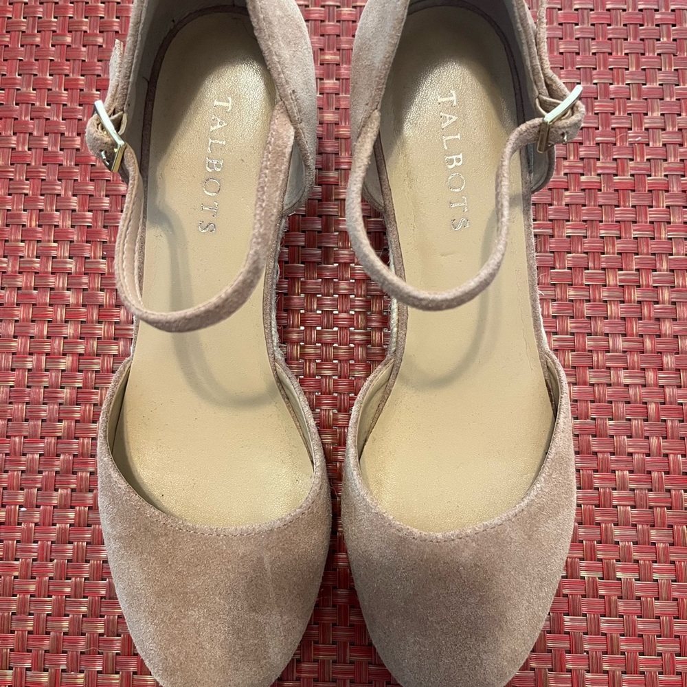 Talbots Beige Suede Mary Jane Heels with Ankle Strap